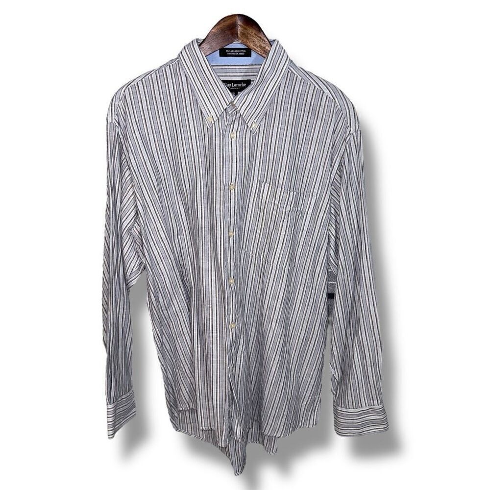 Guy Laroche Gray Striped Linen Button Up Shirt XL
